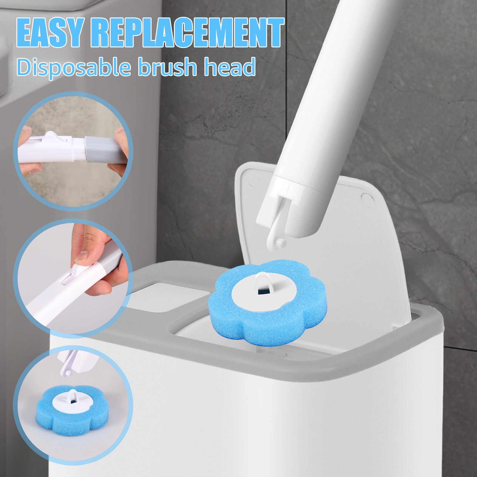 ClickClean easy replacement: attach a disposable brush head, clean, then release it